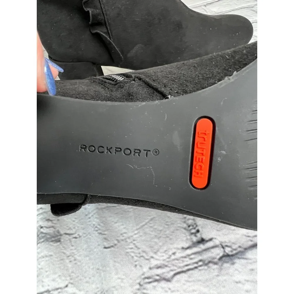Rockport Oakley Ruffle TOTAL MOTION Black Suede Leather 2.5 inch block heeled Bo - Picture 7 of 16